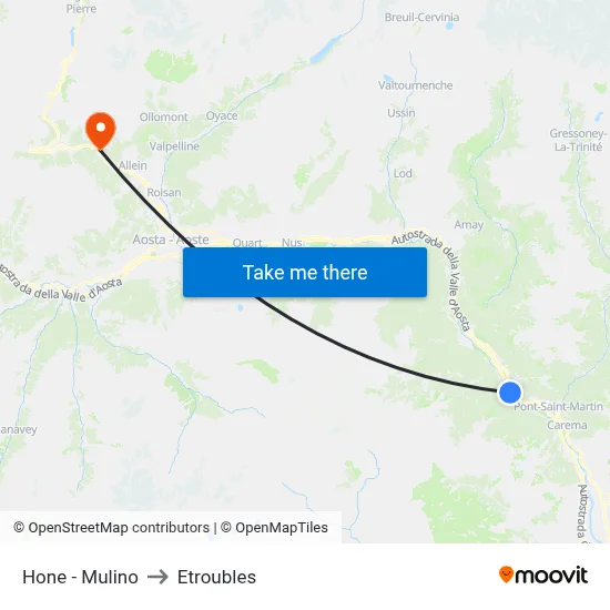 Hone - Mill to Etroubles map