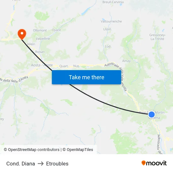Diana Building to Etroubles map