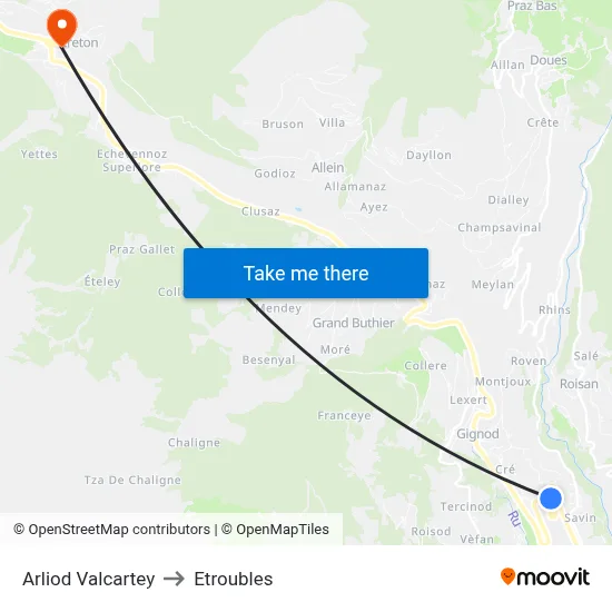 Arliod Valcartey to Etroubles map