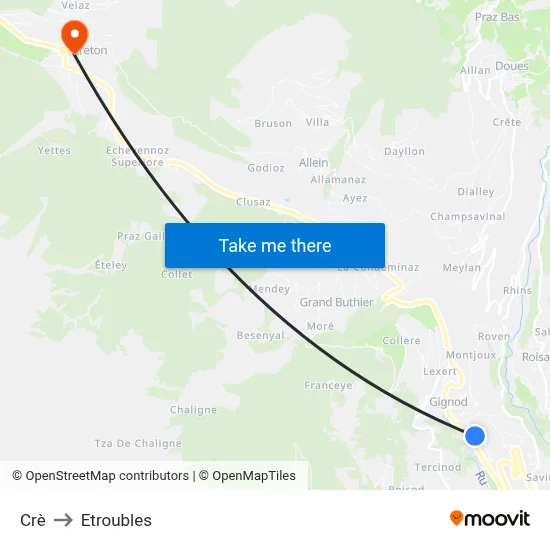 Crè to Etroubles map
