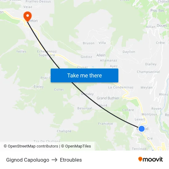 Gignod Center to Etroubles map
