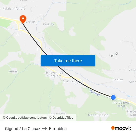 Gignod / La Clusaz to Etroubles map