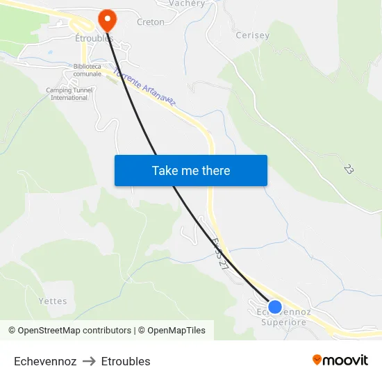 Echevennoz to Etroubles map