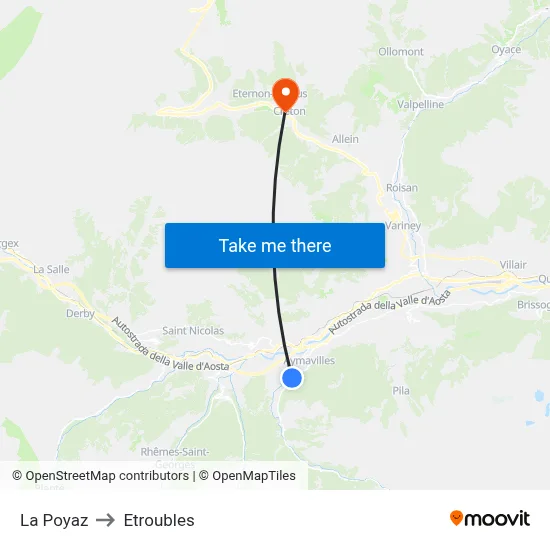 La Poyaz to Etroubles map
