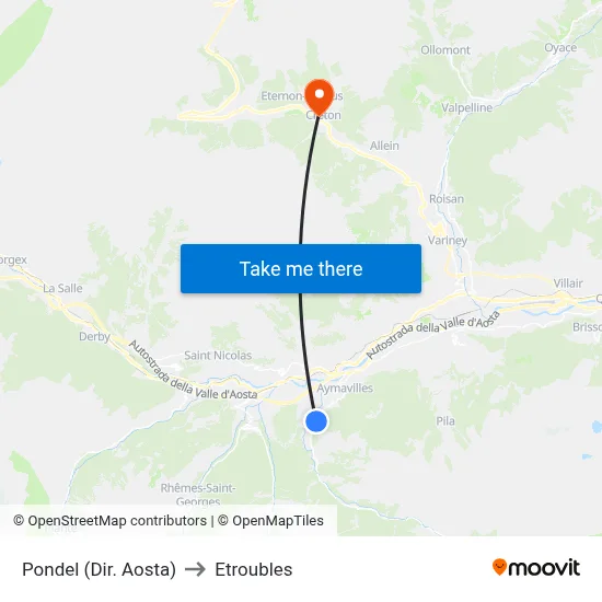 Pondel (Aosta Direction) to Etroubles map
