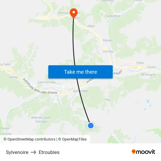 Sylvenoire to Etroubles map