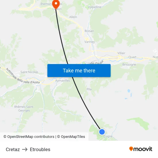 Cretaz to Etroubles map