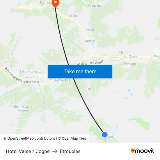 Hotel Valee / Cogne to Etroubles map