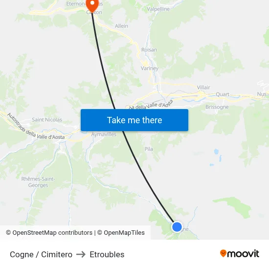 Cogne Cemetery to Etroubles map