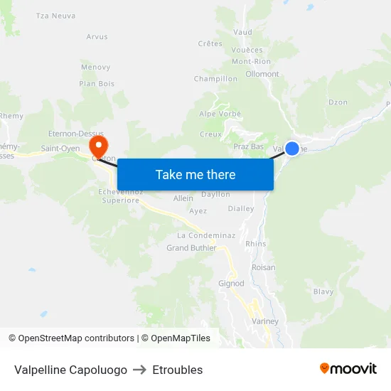 Valpelline Town Center to Etroubles map