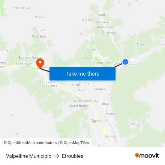 Valpelline Town Hall to Etroubles map