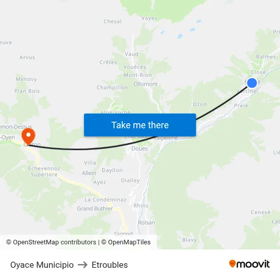 Oyace Town Hall to Etroubles map