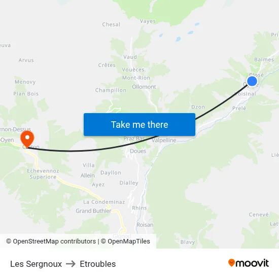 Les Sergnoux to Etroubles map