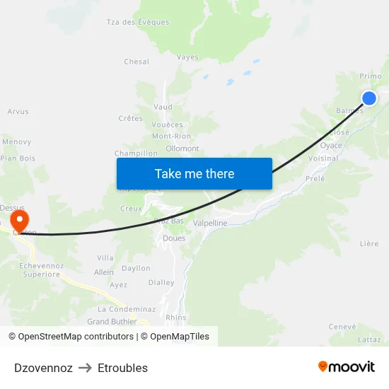 Dzovennoz to Etroubles map