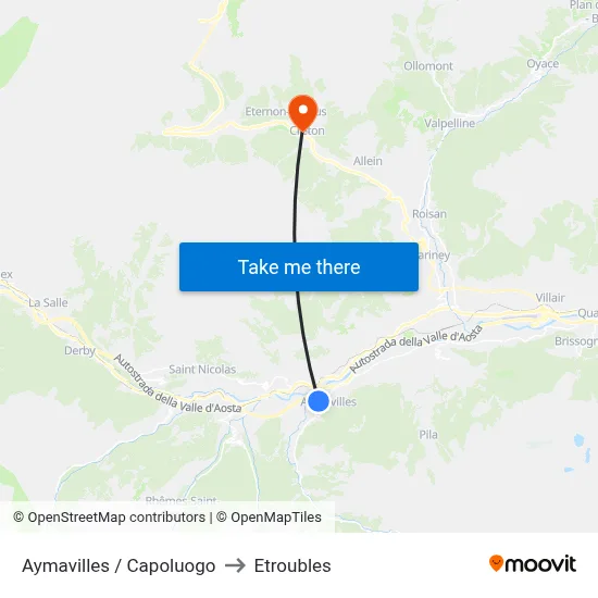 Aymavilles Center to Etroubles map