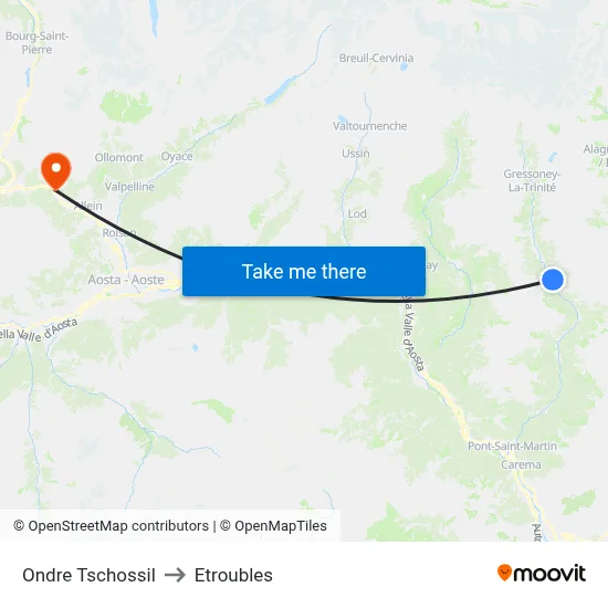 Lower Tschossil to Etroubles map