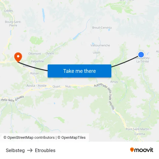 Selbsteg to Etroubles map