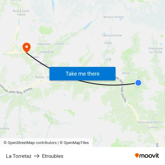 La Torretaz to Etroubles map