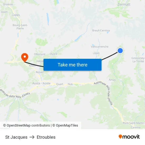 St Jacques to Etroubles map