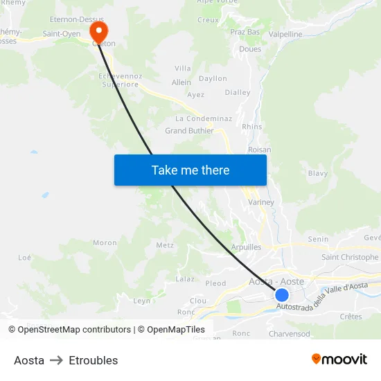 Aosta to Etroubles map