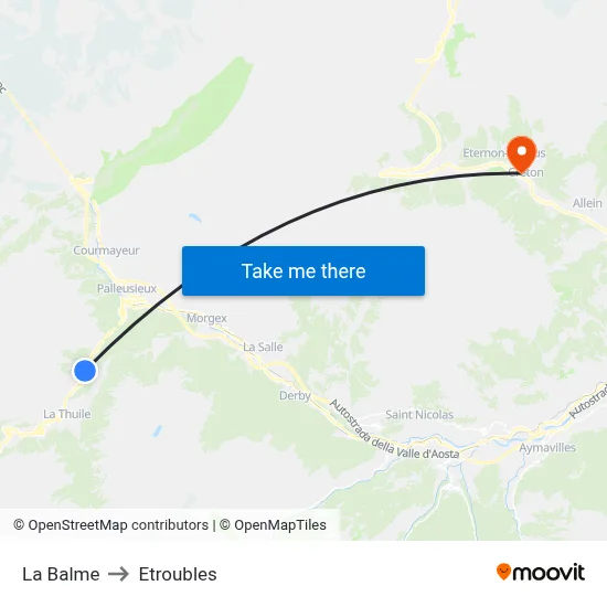 La Balme to Etroubles map