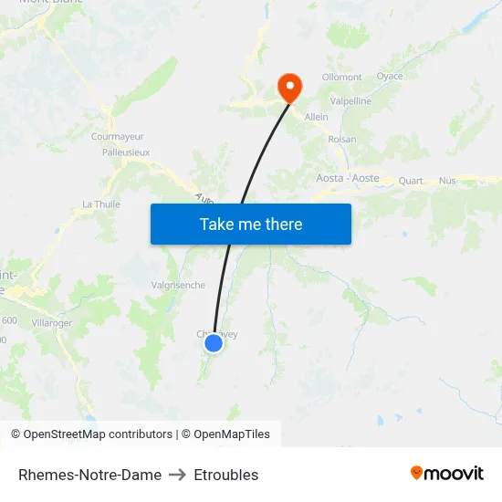 Rhemes-Notre-Dame to Etroubles map