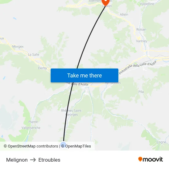 Melignon to Etroubles map