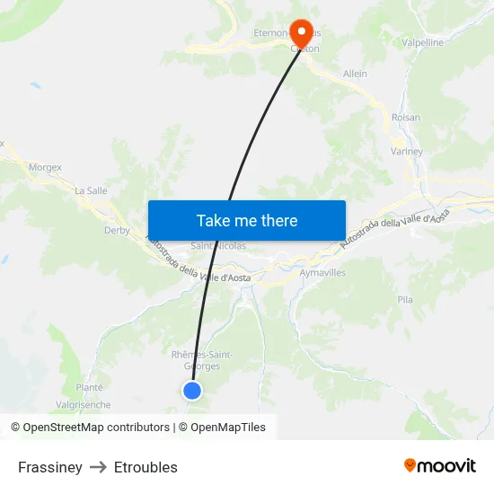 Frassiney to Etroubles map
