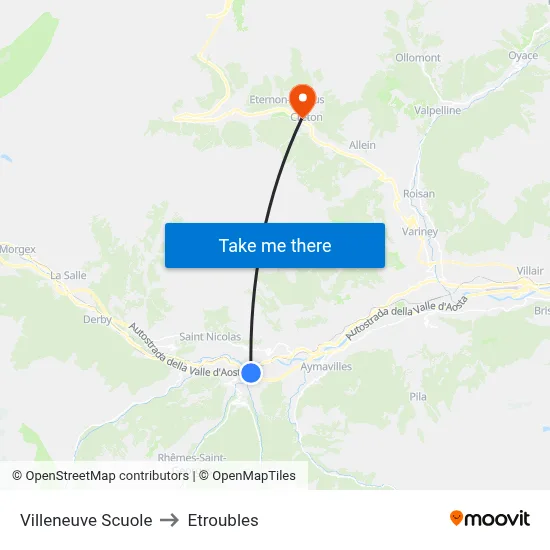 Villeneuve Schools to Etroubles map