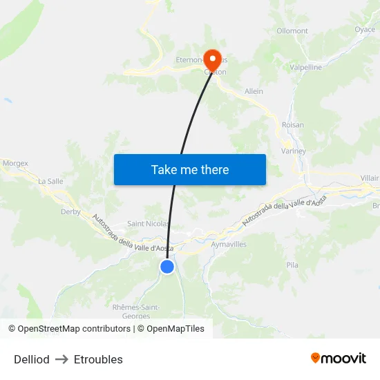 Delliod to Etroubles map