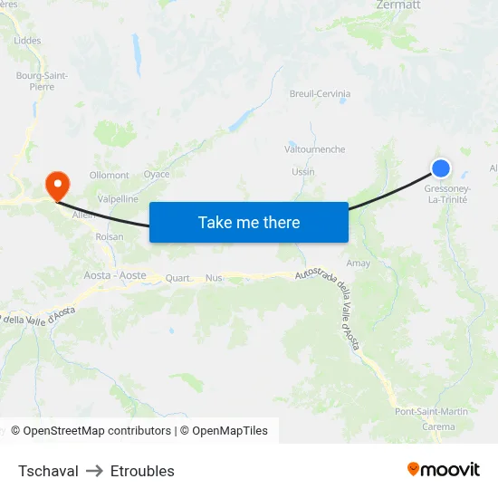 Tschaval to Etroubles map
