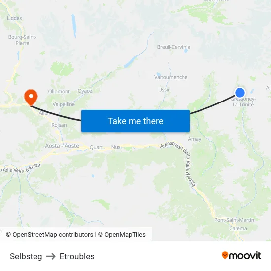 Selbsteg to Etroubles map