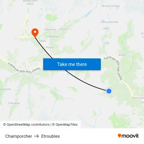 Champorcher to Etroubles map