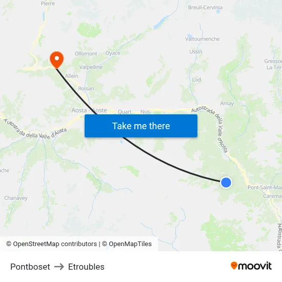 Pontboset to Etroubles map
