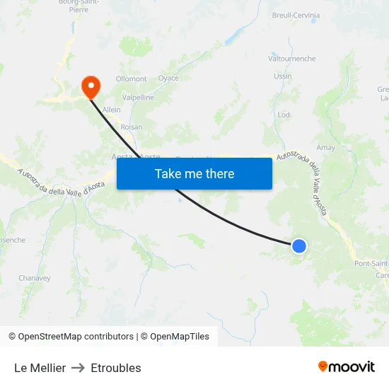 Le Mellier to Etroubles map
