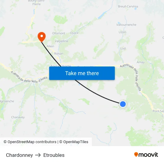 Chardonney to Etroubles map