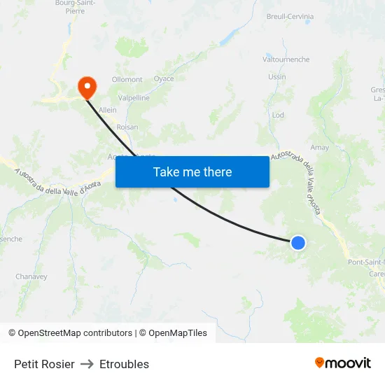 Petit Rosier to Etroubles map