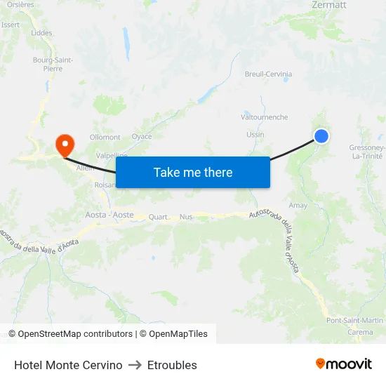 Hotel Monte Cervino to Etroubles map