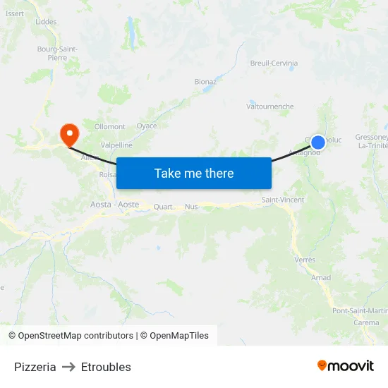 Pizzeria to Etroubles map