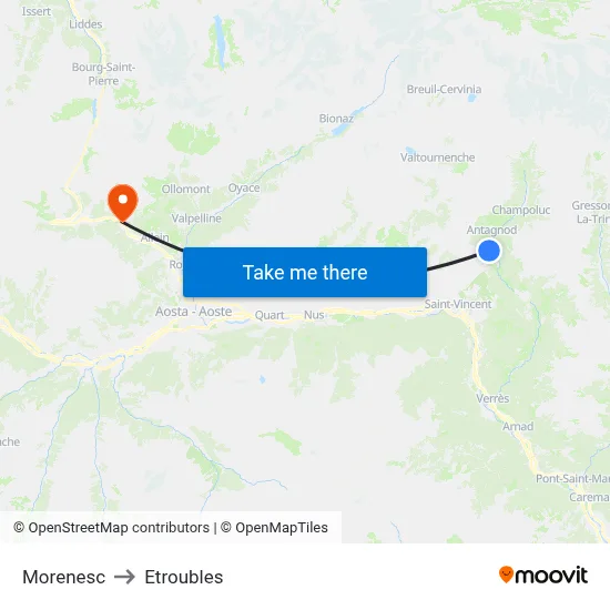 Morenesc to Etroubles map