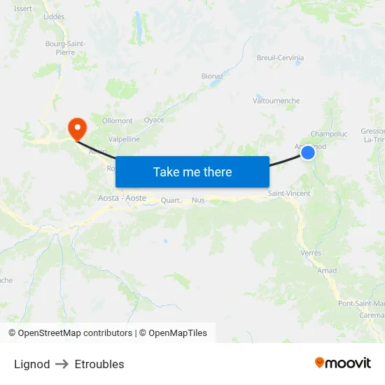 Lignod to Etroubles map