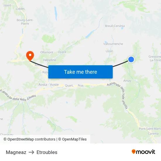 Magneaz to Etroubles map