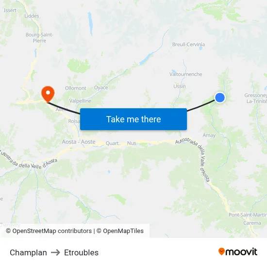 Champlan to Etroubles map