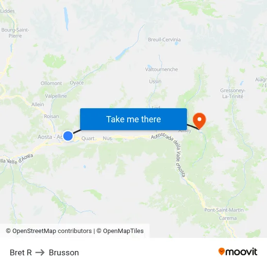 Bret R to Brusson map