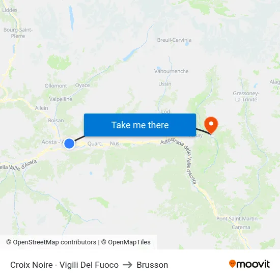 Croix Noire - Fire Station to Brusson map
