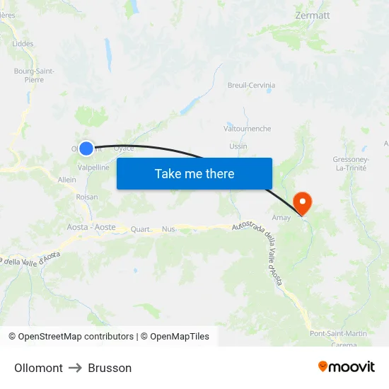 Ollomont to Brusson map