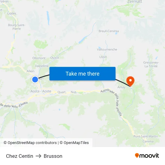 Chez Centin to Brusson map