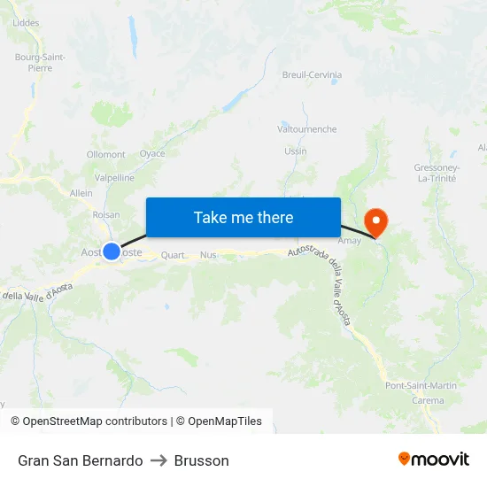 Gran San Bernardo to Brusson map