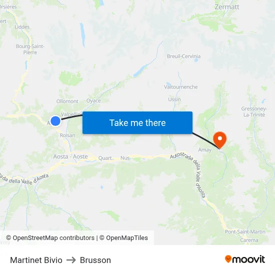 Martinet Junction to Brusson map