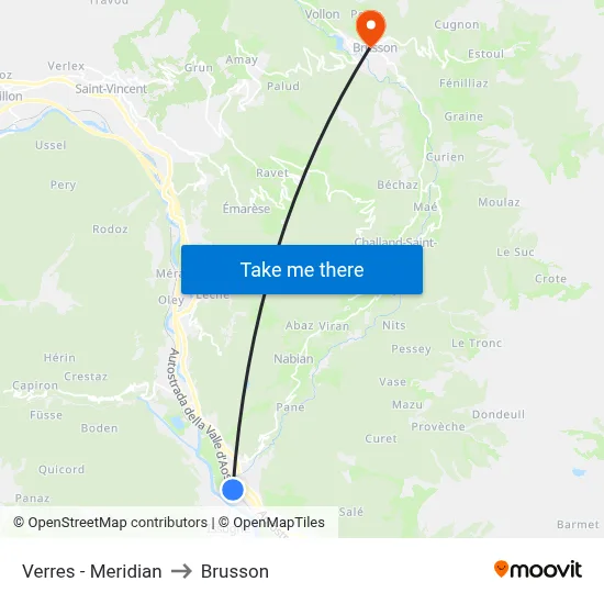 Verres - Meridian to Brusson map